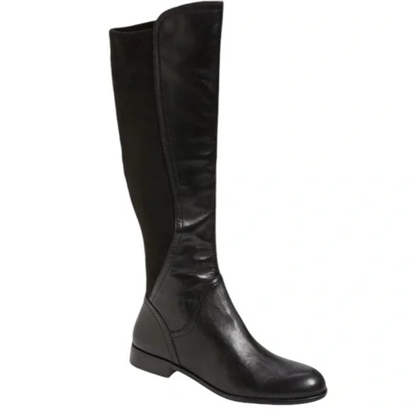 NIB Franco Sarto Women's L-Maleni Black Leather and Fabric Stretch Boot -Size 7M